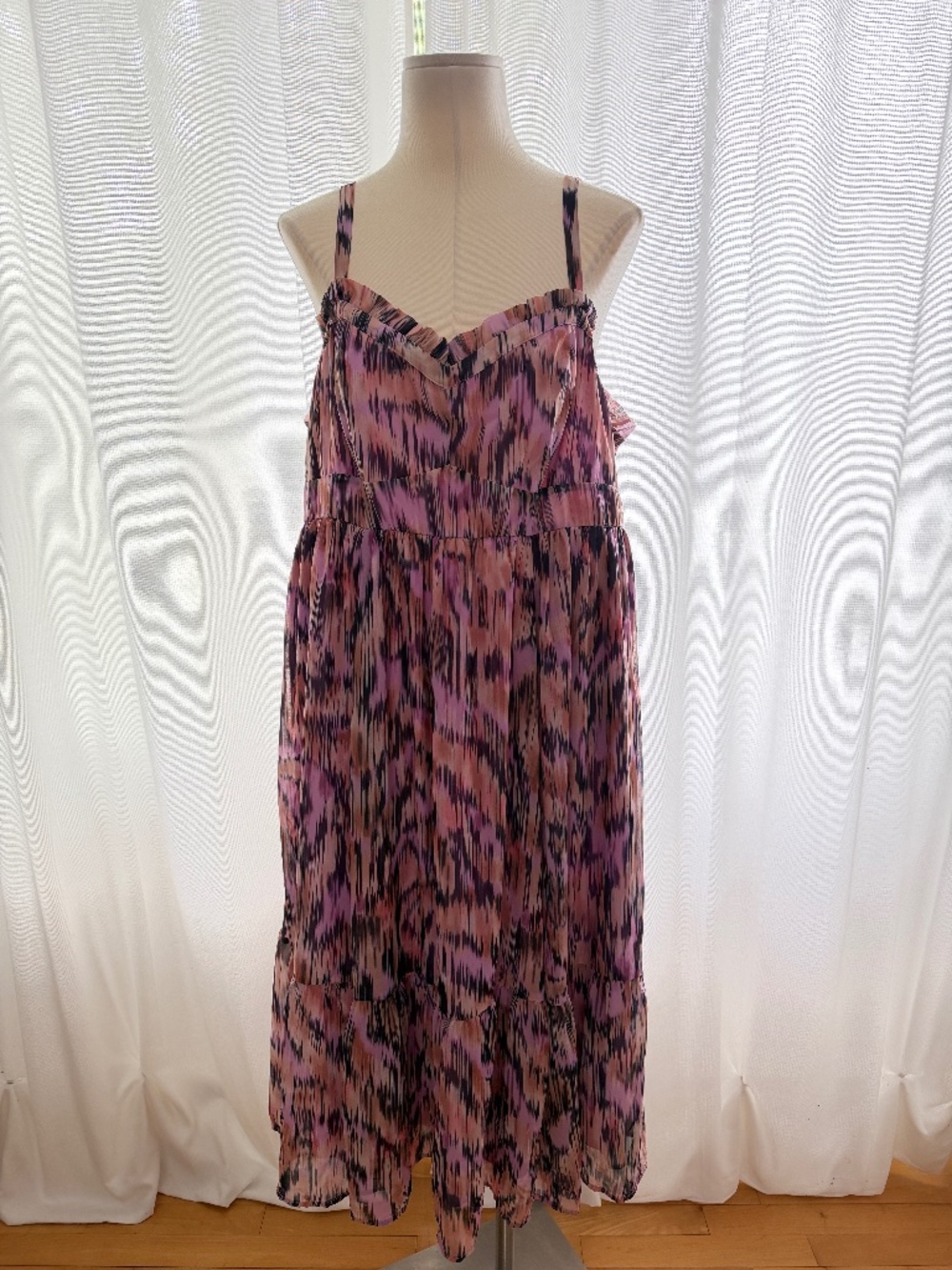 NWT Torrid Candace Ikat Multi midi chiffon sleeveless tiered dress size 1X 14-16
